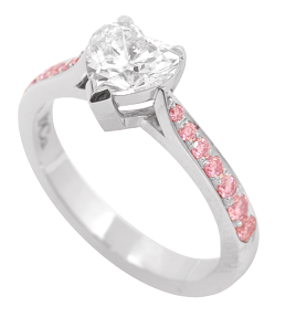 LEIBISH Heart shaped diamond and Fancy Pink pave diamond setting
